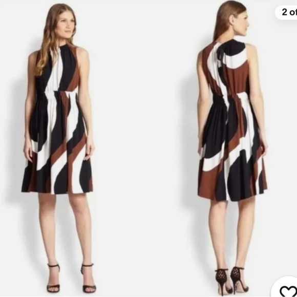 Kate Spade Black Brown Rio Black White Crepe Tie Back Dress Size 6 Sleeveless - Picture 1 of 4